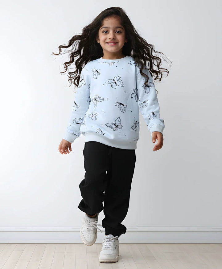 BUTTERFLY BLUE GIRLS FLEECE BLACK JOGGER SET - BLUE/BLACK - Anthrilo 