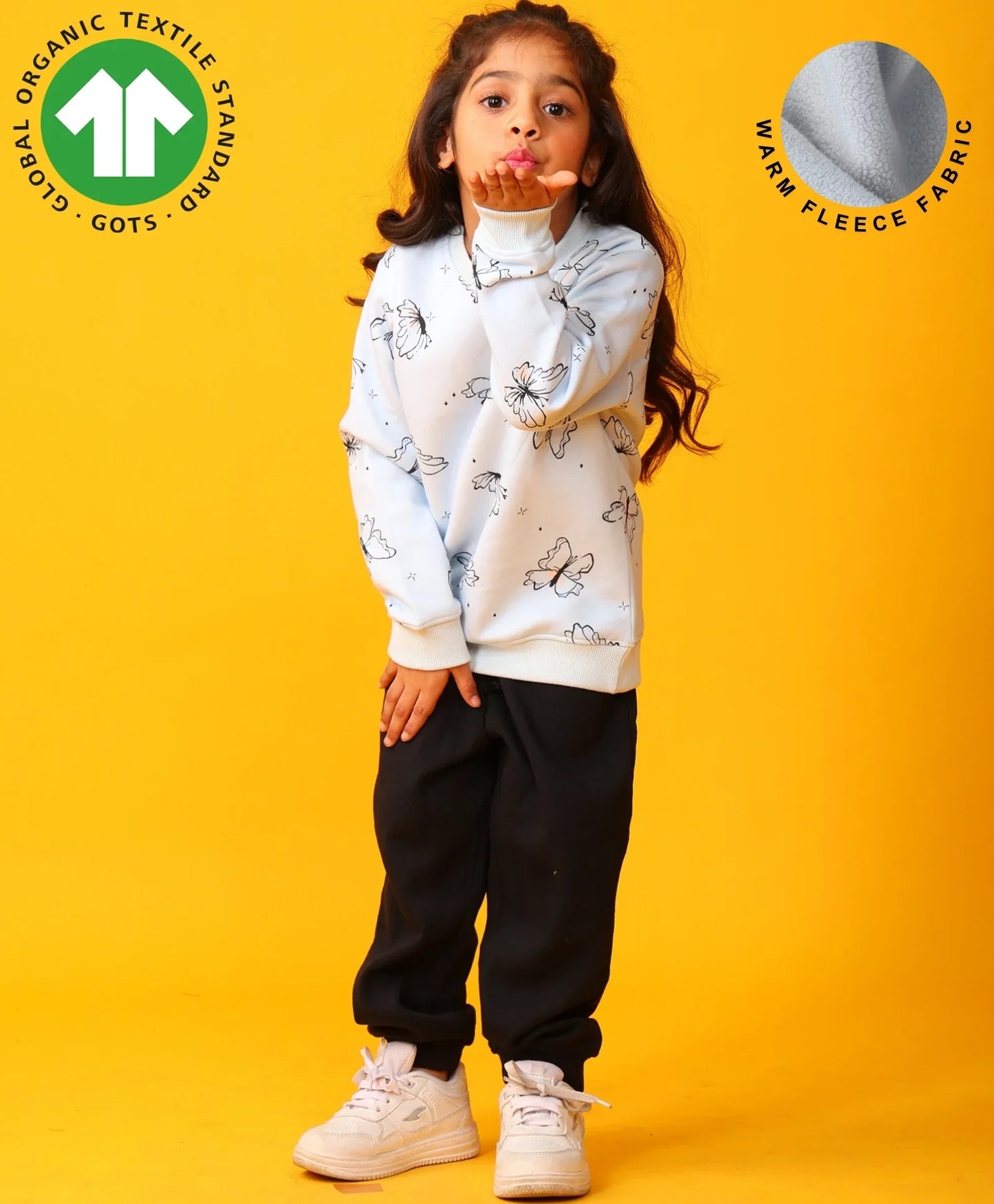 BUTTERFLY BLUE GIRLS FLEECE BLACK JOGGER SET - BLUE/BLACK