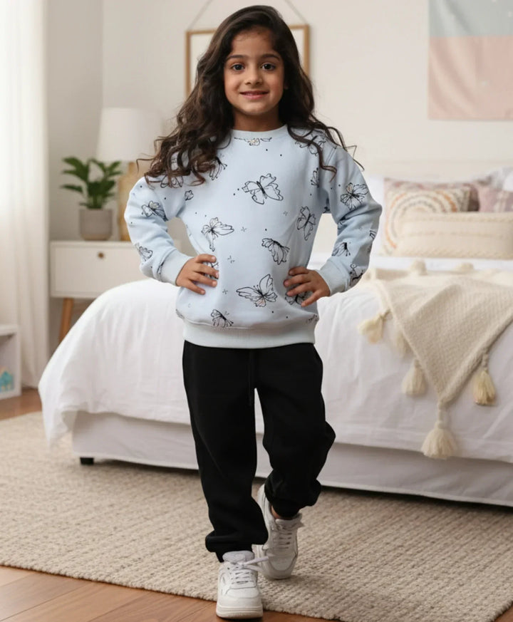 BUTTERFLY BLUE GIRLS FLEECE BLACK JOGGER SET - BLUE/BLACK - Anthrilo 