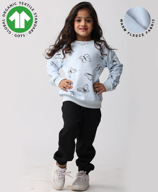 BUTTERFLY BLUE GIRLS FLEECE BLACK JOGGER SET - BLUE/BLACK