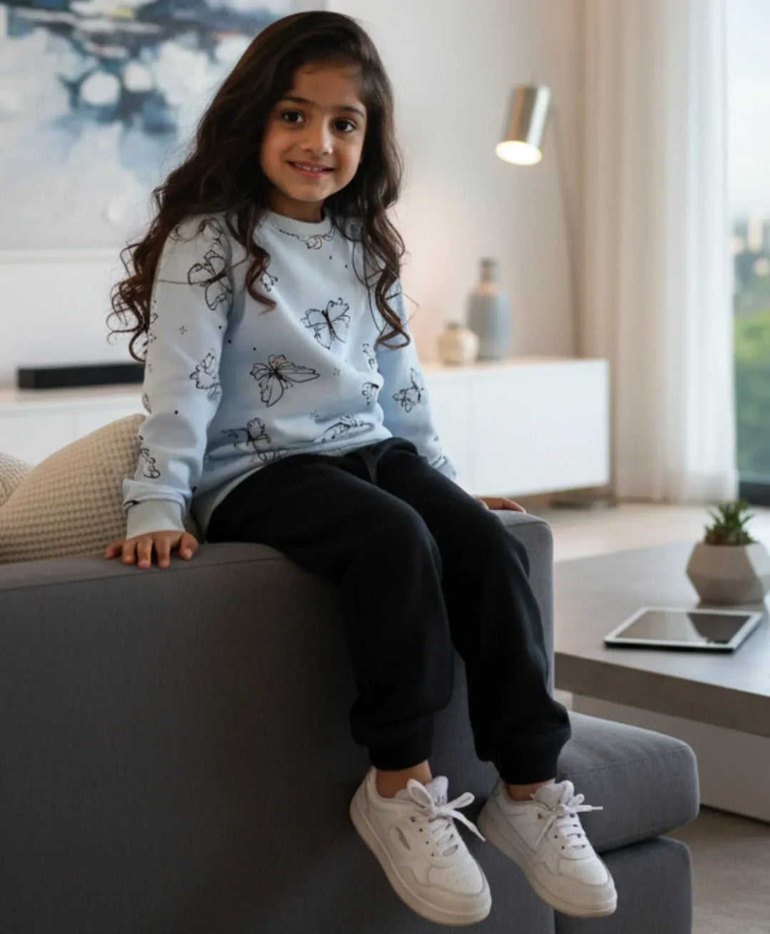 BUTTERFLY BLUE GIRLS FLEECE BLACK JOGGER SET - BLUE/BLACK - Anthrilo 