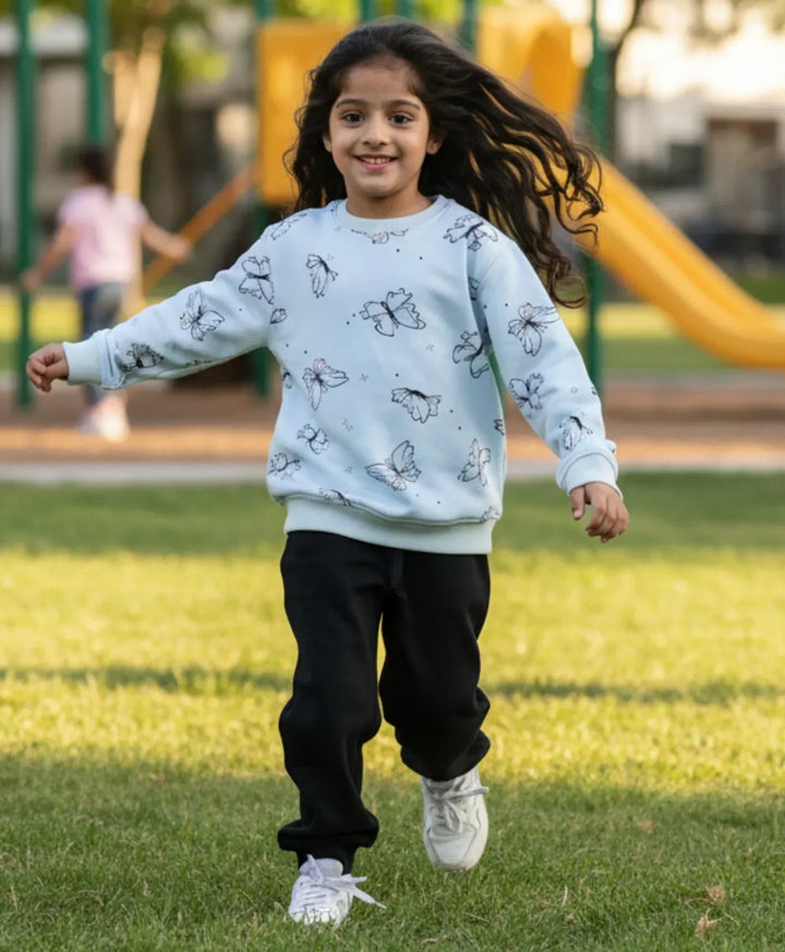 BUTTERFLY BLUE GIRLS FLEECE BLACK JOGGER SET - BLUE/BLACK - Anthrilo 
