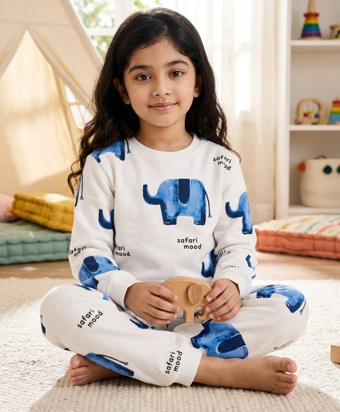 ELEPHANT SAFARI GIRLS FLEECE SWEATSHIRT JOGGER SET - WHITE