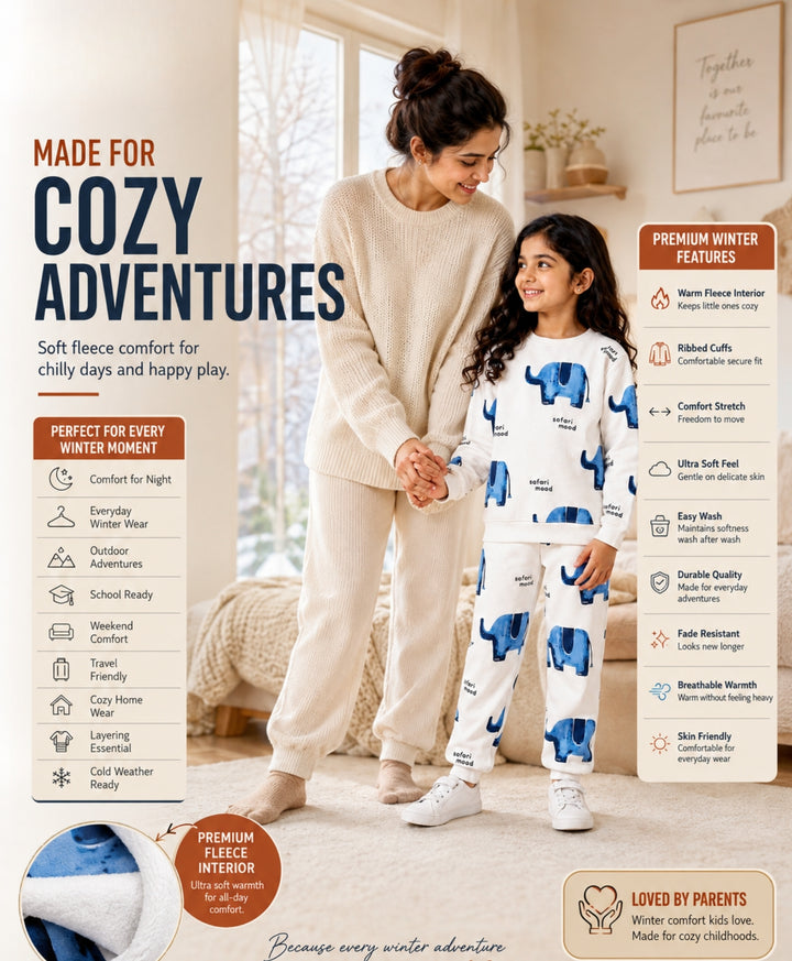 ELEPHANT SAFARI GIRLS FLEECE SWEATSHIRT JOGGER SET - WHITE