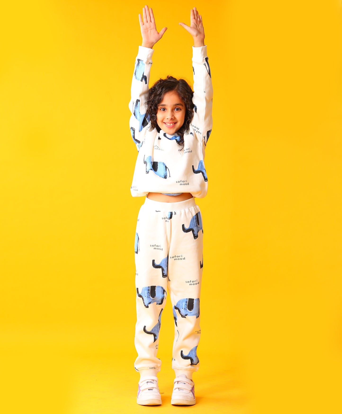 ELEPHANT SAFARI GIRLS FLEECE SWEATSHIRT JOGGER SET - WHITE