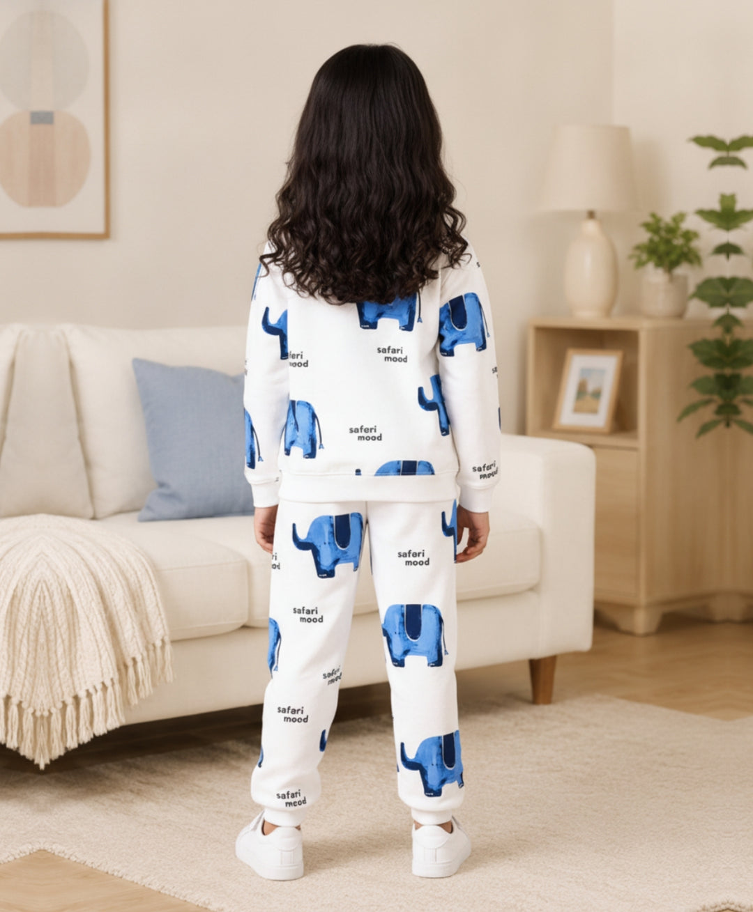 ELEPHANT SAFARI GIRLS FLEECE SWEATSHIRT JOGGER SET - WHITE