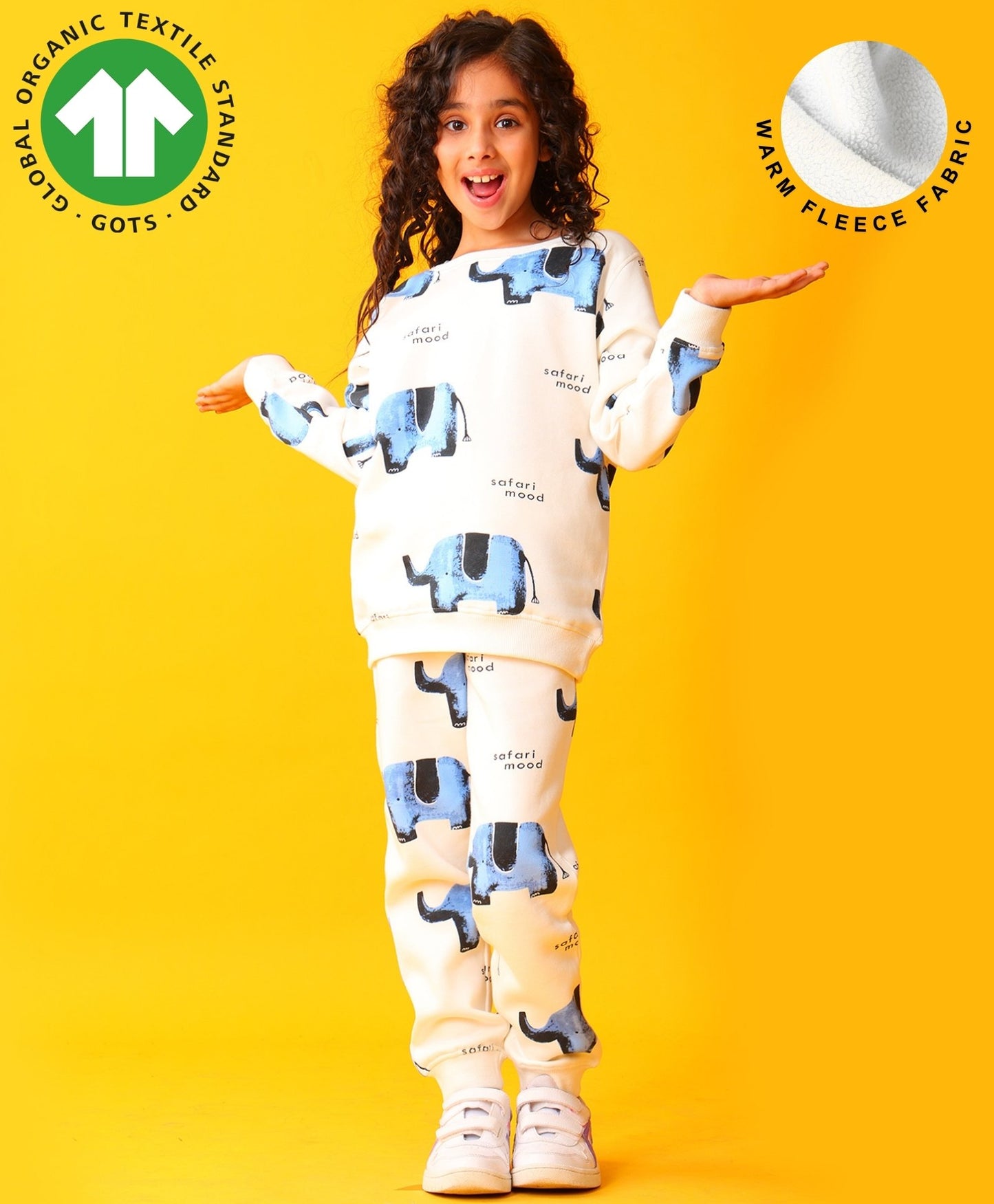 ELEPHANT SAFARI GIRLS FLEECE SWEATSHIRT JOGGER SET - WHITE
