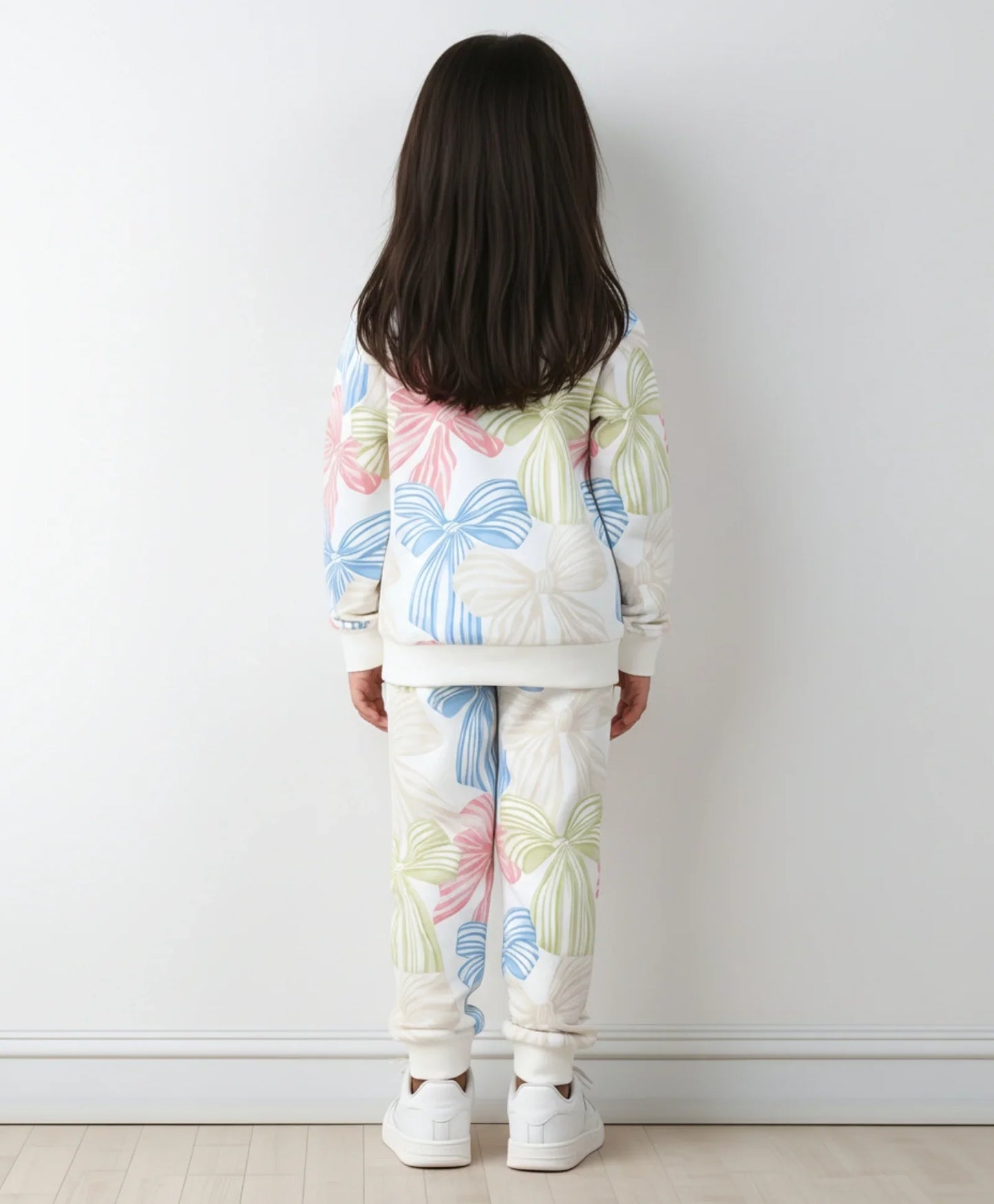 PAINTED BOW GIRLS FLEECE SWEATSHIRT JOGGER SET - WHITE