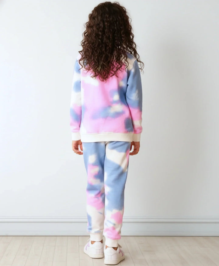 BLUE PINK TIE DYE GIRLS FLEECE SWEATSHIRT JOGGER SET - WHITE - Anthrilo 