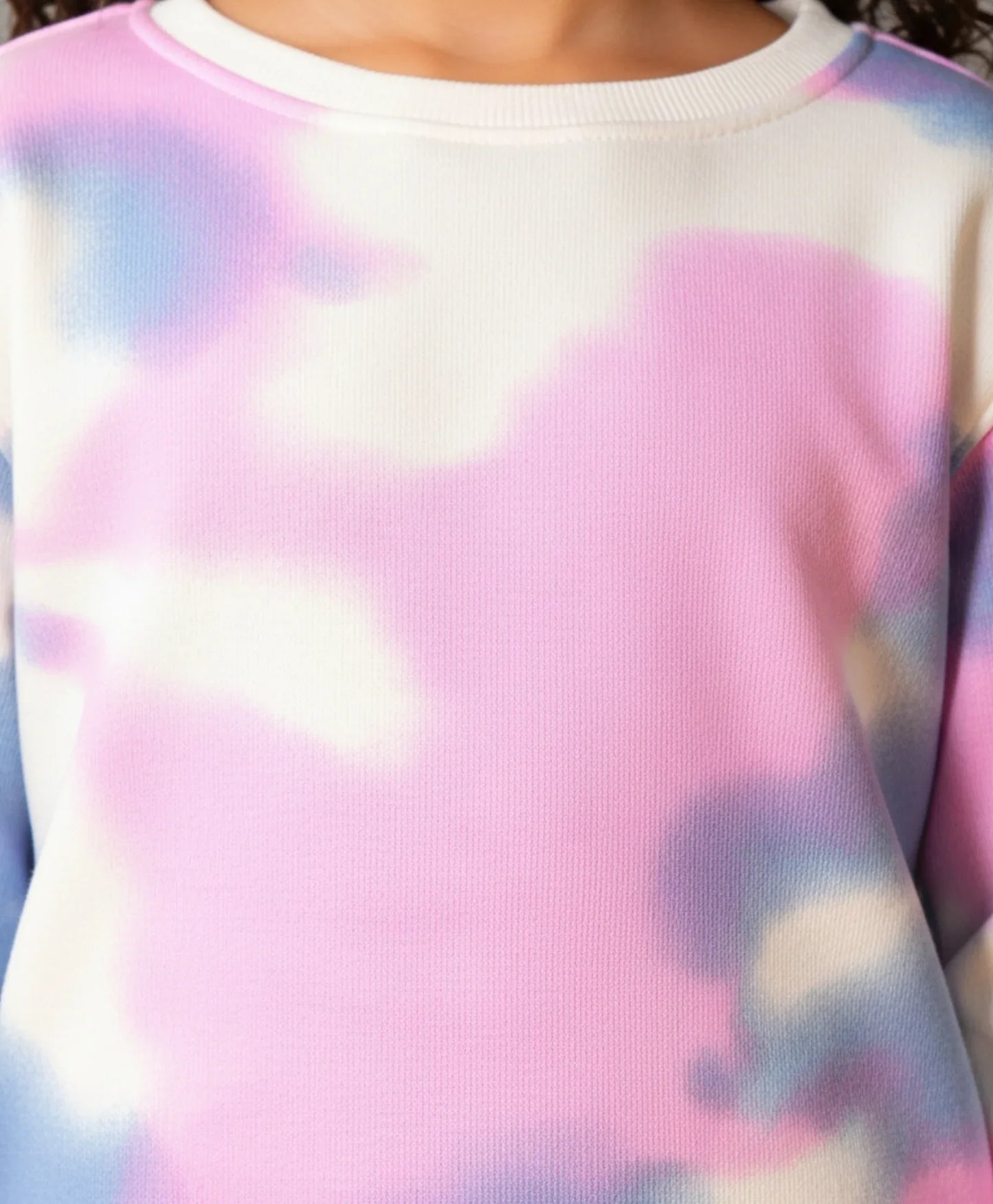 BLUE PINK TIE DYE GIRLS FLEECE SWEATSHIRT JOGGER SET - WHITE