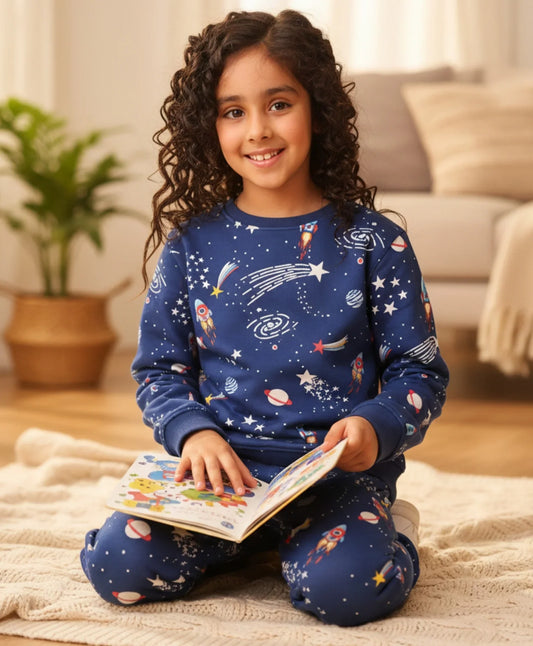 SOLAR DREAMS GIRLS FLEECE SWEATSHIRT JOGGER SET - BLUE