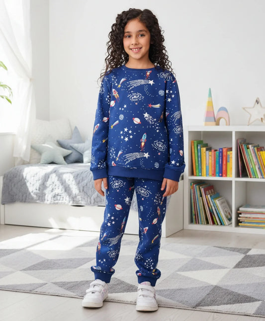 SOLAR DREAMS GIRLS FLEECE SWEATSHIRT JOGGER SET - BLUE