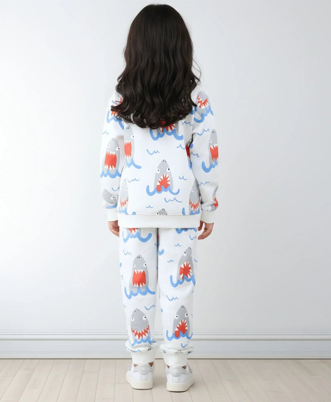 SLEEPY SHARK GIRLS FLEECE SWEATSHIRT JOGGER SET - OFF WHITE - Anthrilo 