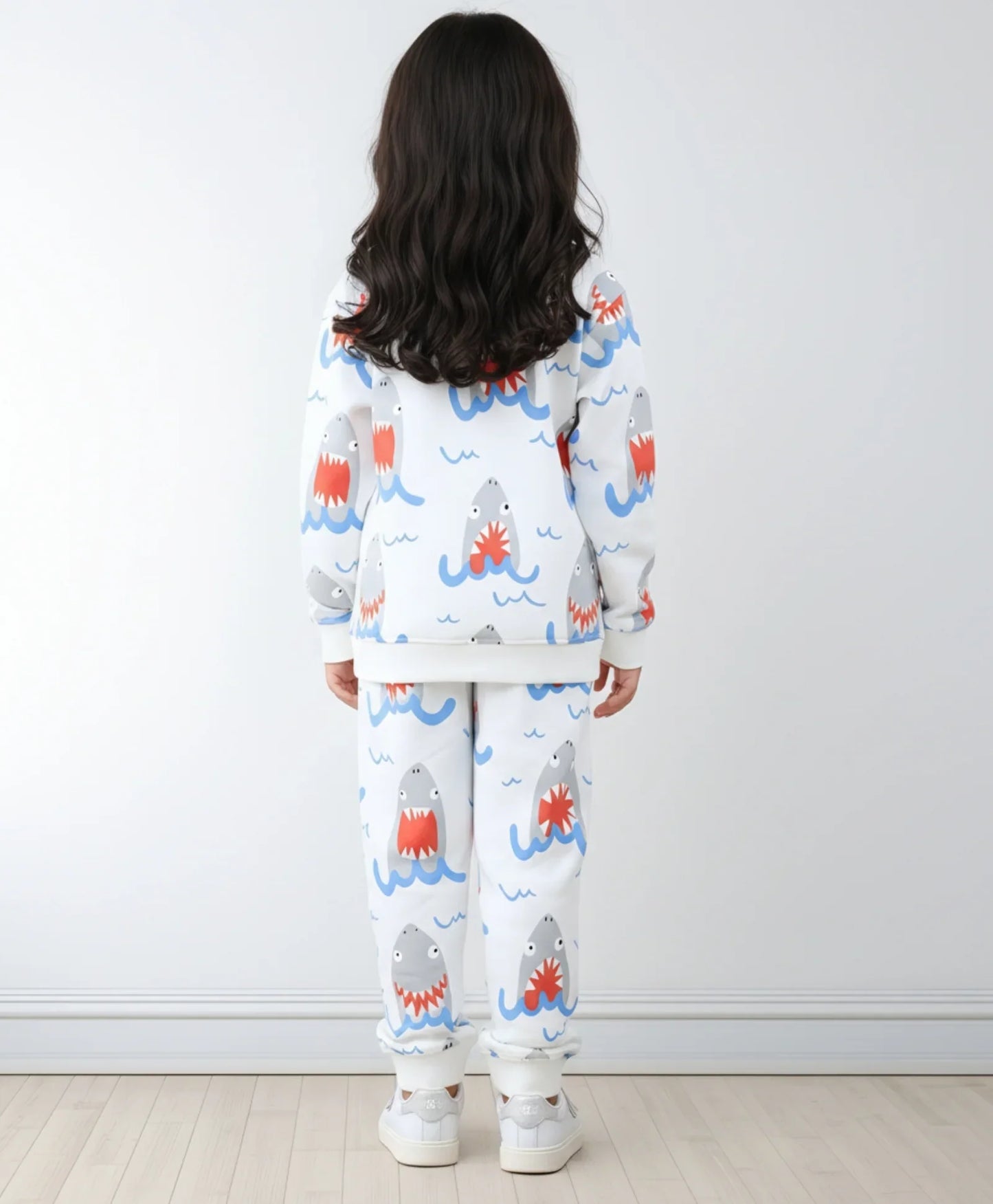 SLEEPY SHARK GIRLS FLEECE SWEATSHIRT JOGGER SET - OFF WHITE