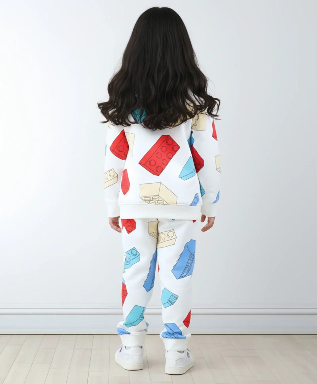 BLOCK BUILDER FLEECE GIRLS SWEATSHIRT JOGGER SET - OFF WHITE - Anthrilo 