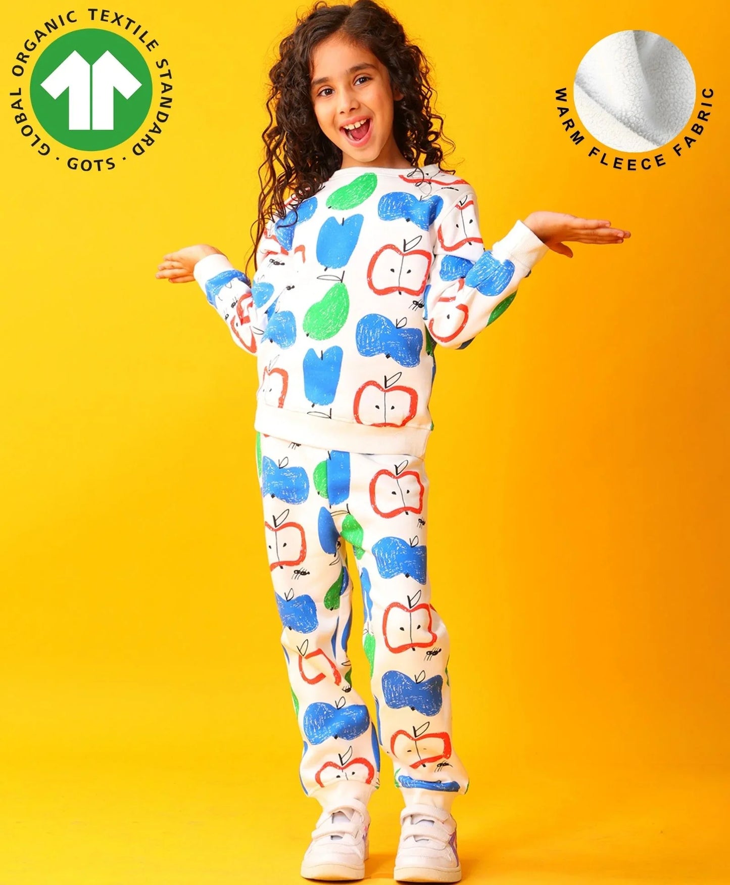 APPLE PEAR GIRLS FLEECE SWEATSHIRT JOGGER SET - WHITE