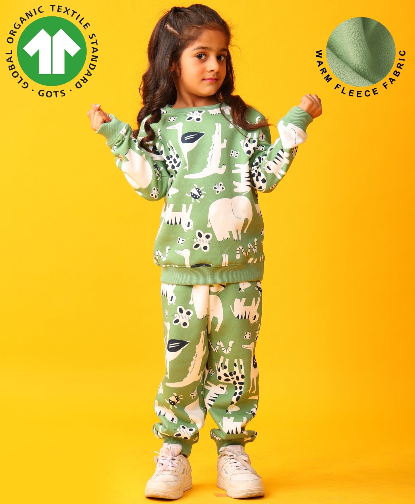 ANIMAL GREEN FLEECE GIRLS SWEATSHIRT JOGGER SET - GREEN