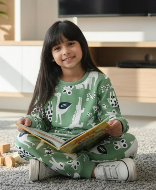 ANIMAL GREEN FLEECE GIRLS SWEATSHIRT JOGGER SET - GREEN