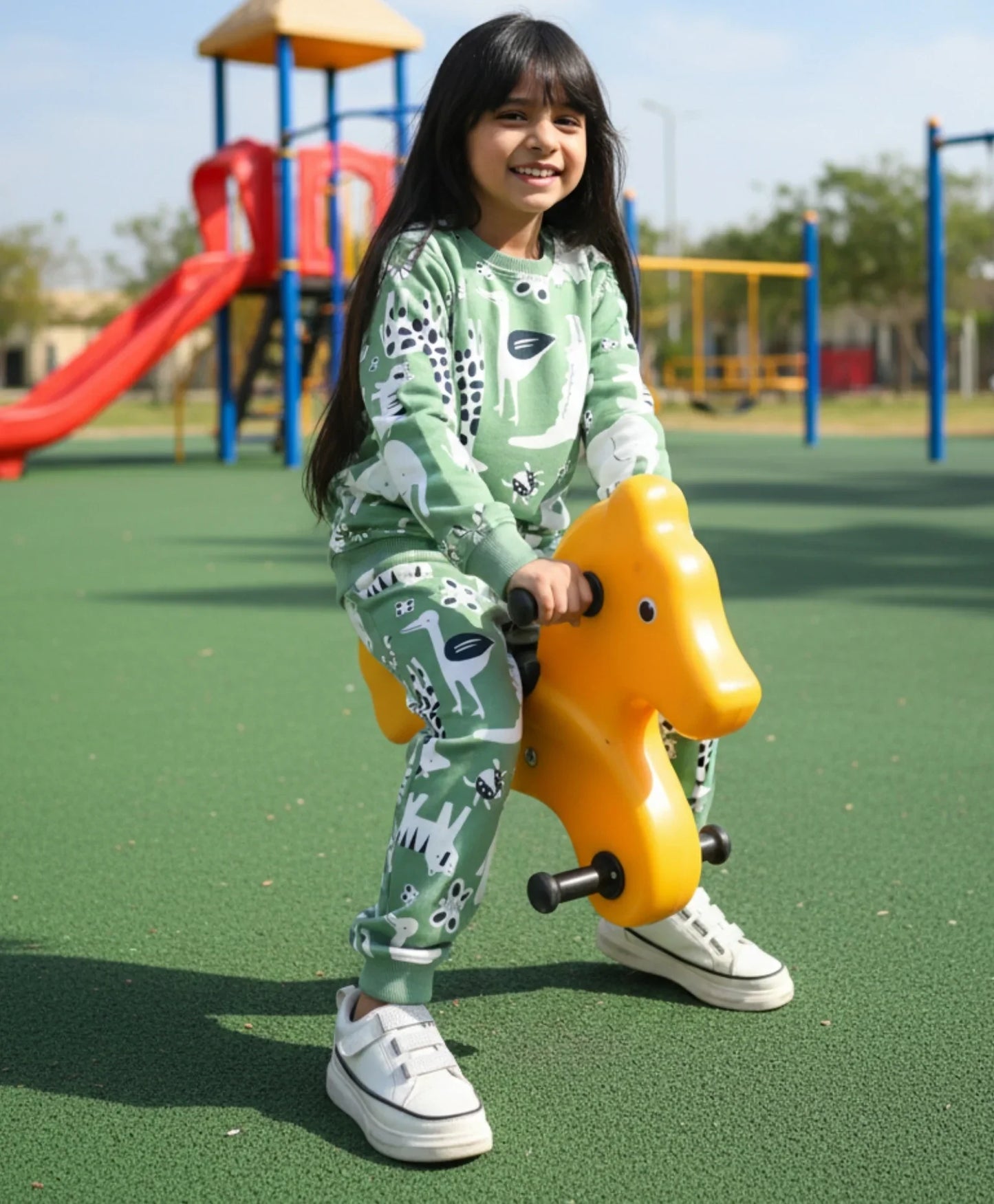ANIMAL GREEN FLEECE GIRLS SWEATSHIRT JOGGER SET - GREEN