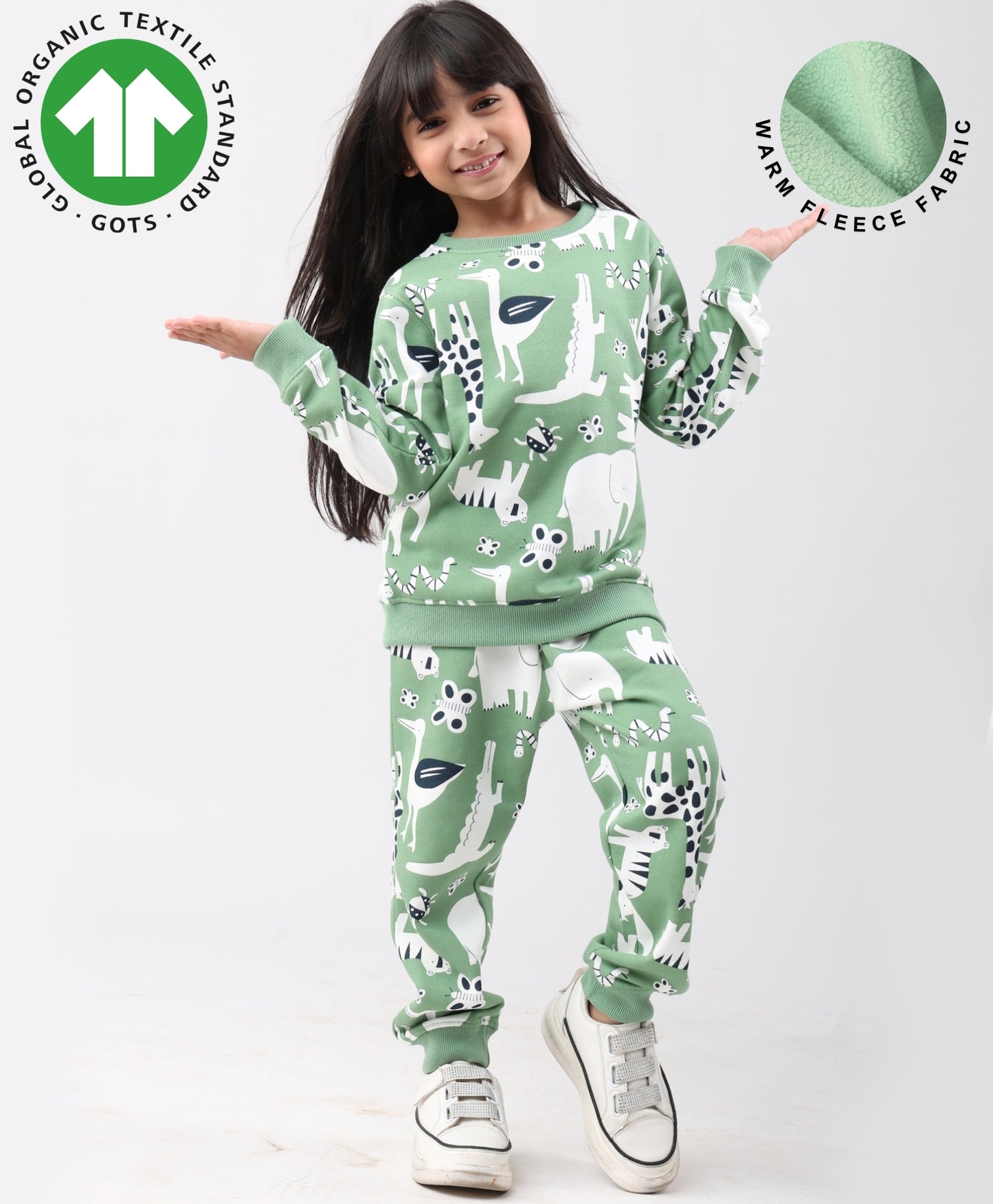 ANIMAL GREEN FLEECE GIRLS SWEATSHIRT JOGGER SET - GREEN