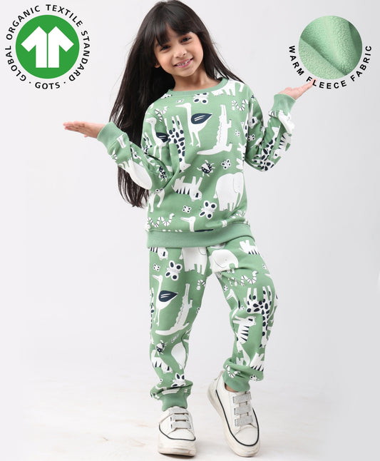 ANIMAL GREEN FLEECE GIRLS SWEATSHIRT JOGGER SET - GREEN