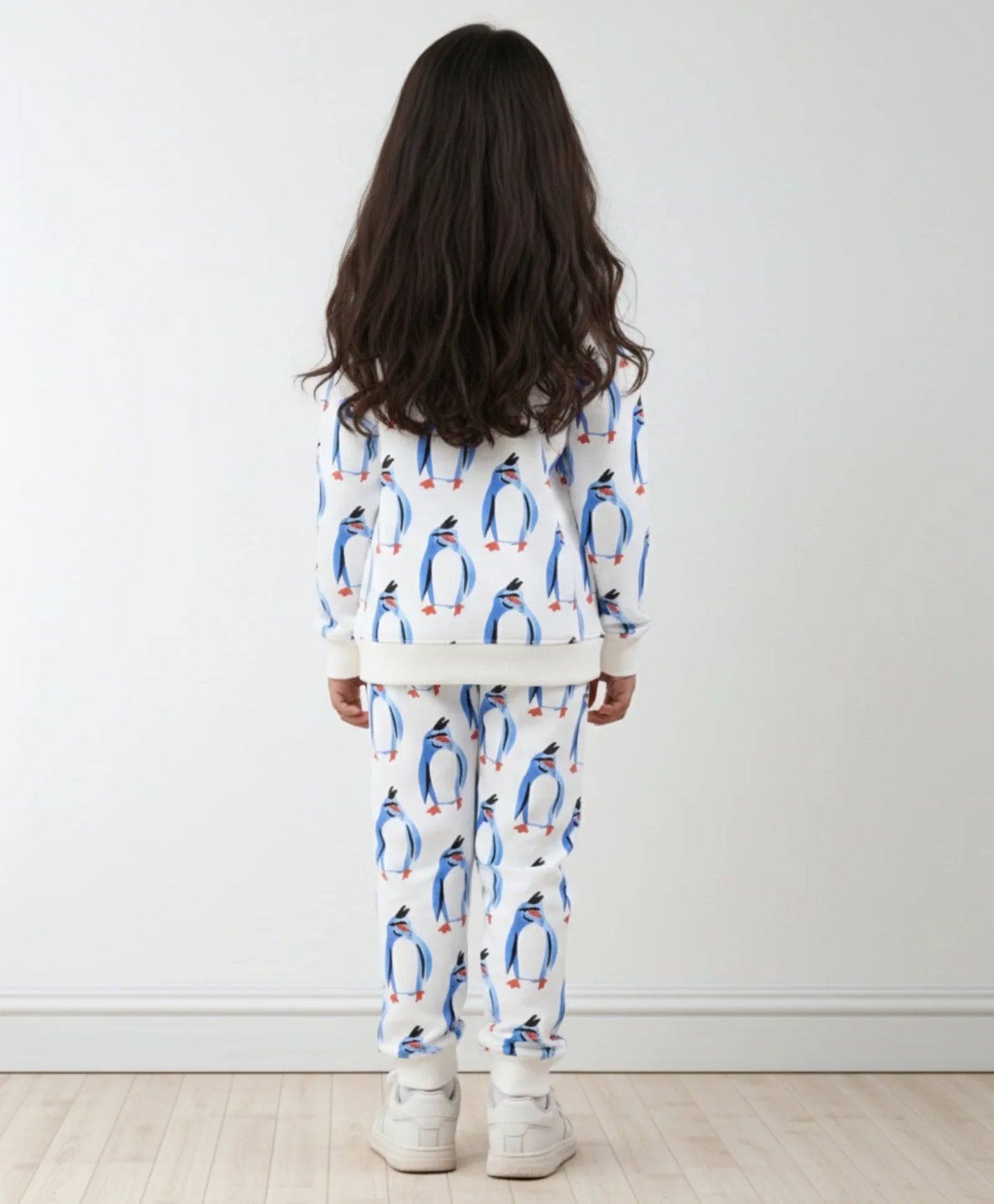 PENGUIN FLEECE GIRLS SWEATSHIRT JOGGER SET - OFF WHITE