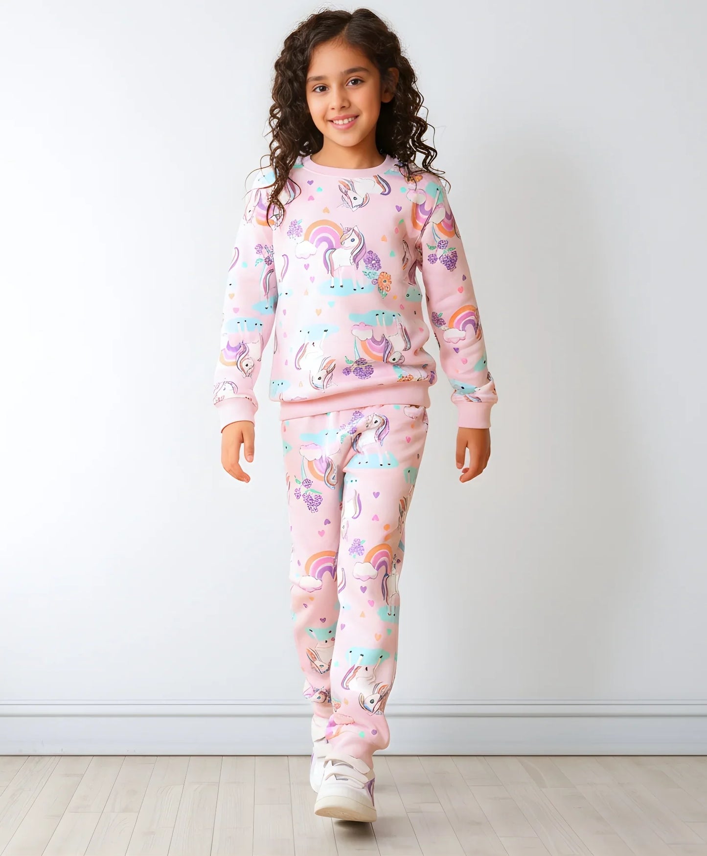 UNICORN HEART GIRLS FLEECE SWEATSHIRT JOGGER SET - PINK