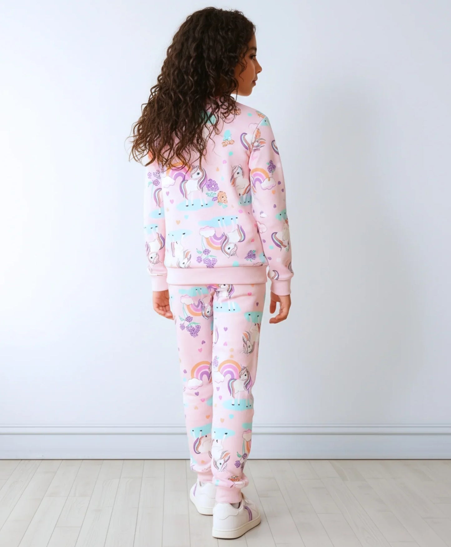 UNICORN HEART GIRLS FLEECE SWEATSHIRT JOGGER SET - PINK