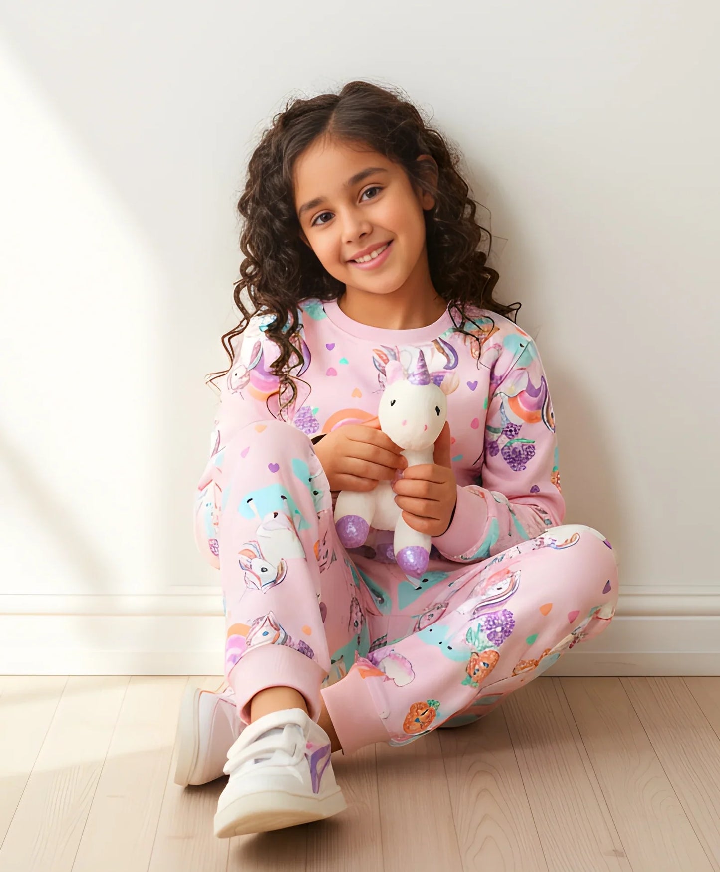 UNICORN HEART GIRLS FLEECE SWEATSHIRT JOGGER SET - PINK