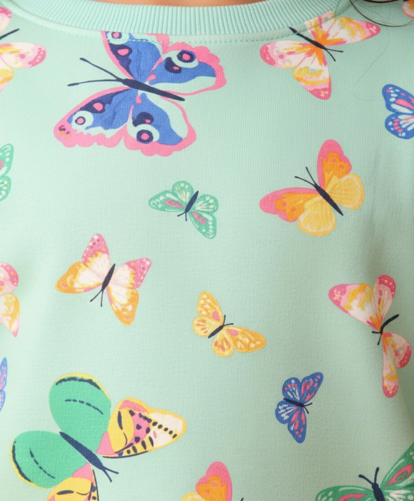 BUTTERFLY GREEN FLEECE GIRLS SWEATSHIRT JOGGER SET - GREEN