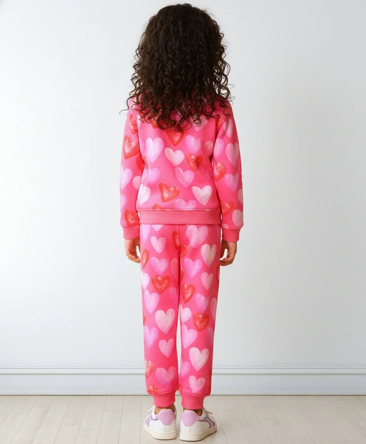 HEART PINK FLEECE GIRLS SWEATSHIRT JOGGER SET - PINK - Anthrilo 