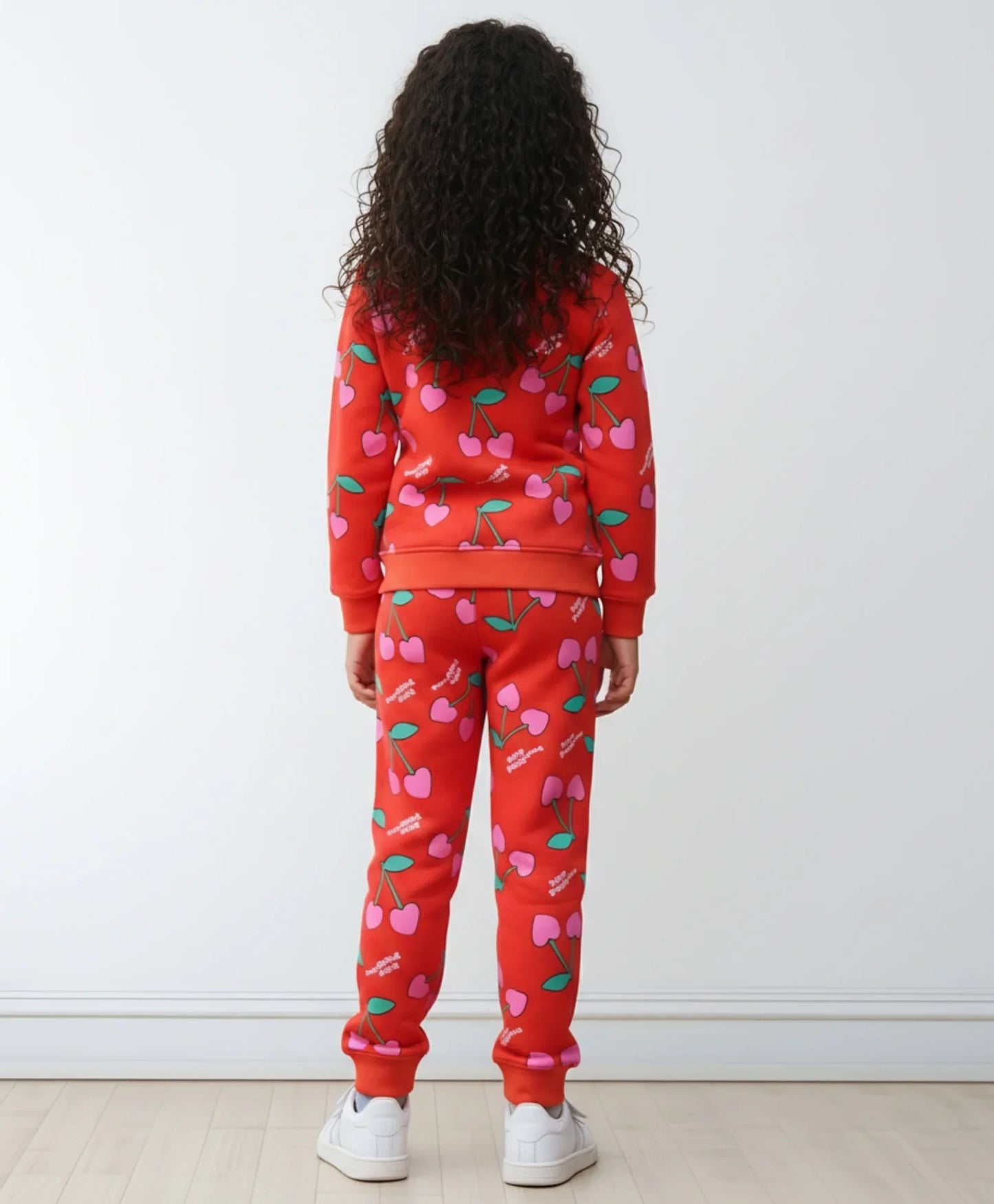 CHERRY RED FLEECE GIRLS SWEATSHIRT JOGGER SET - RED