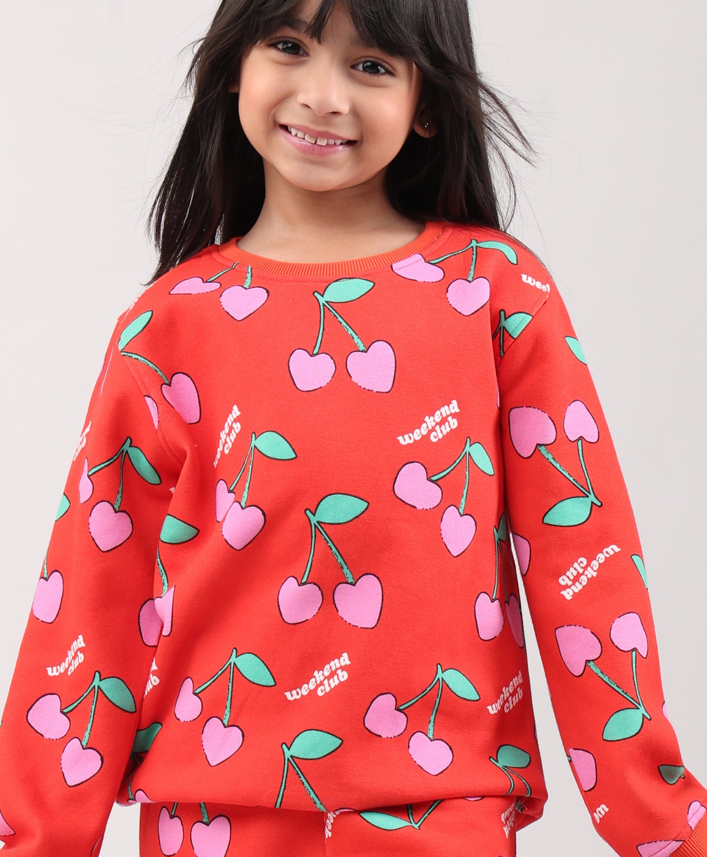 CHERRY RED FLEECE GIRLS SWEATSHIRT JOGGER SET - RED