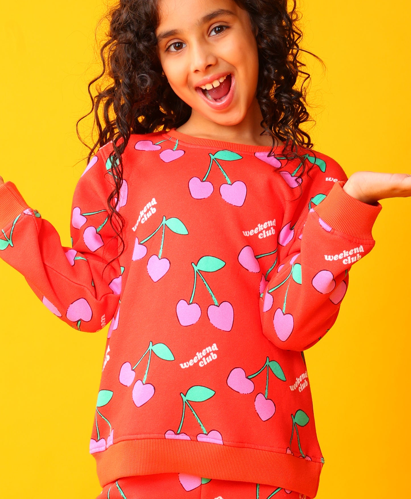 CHERRY RED FLEECE GIRLS SWEATSHIRT JOGGER SET - RED