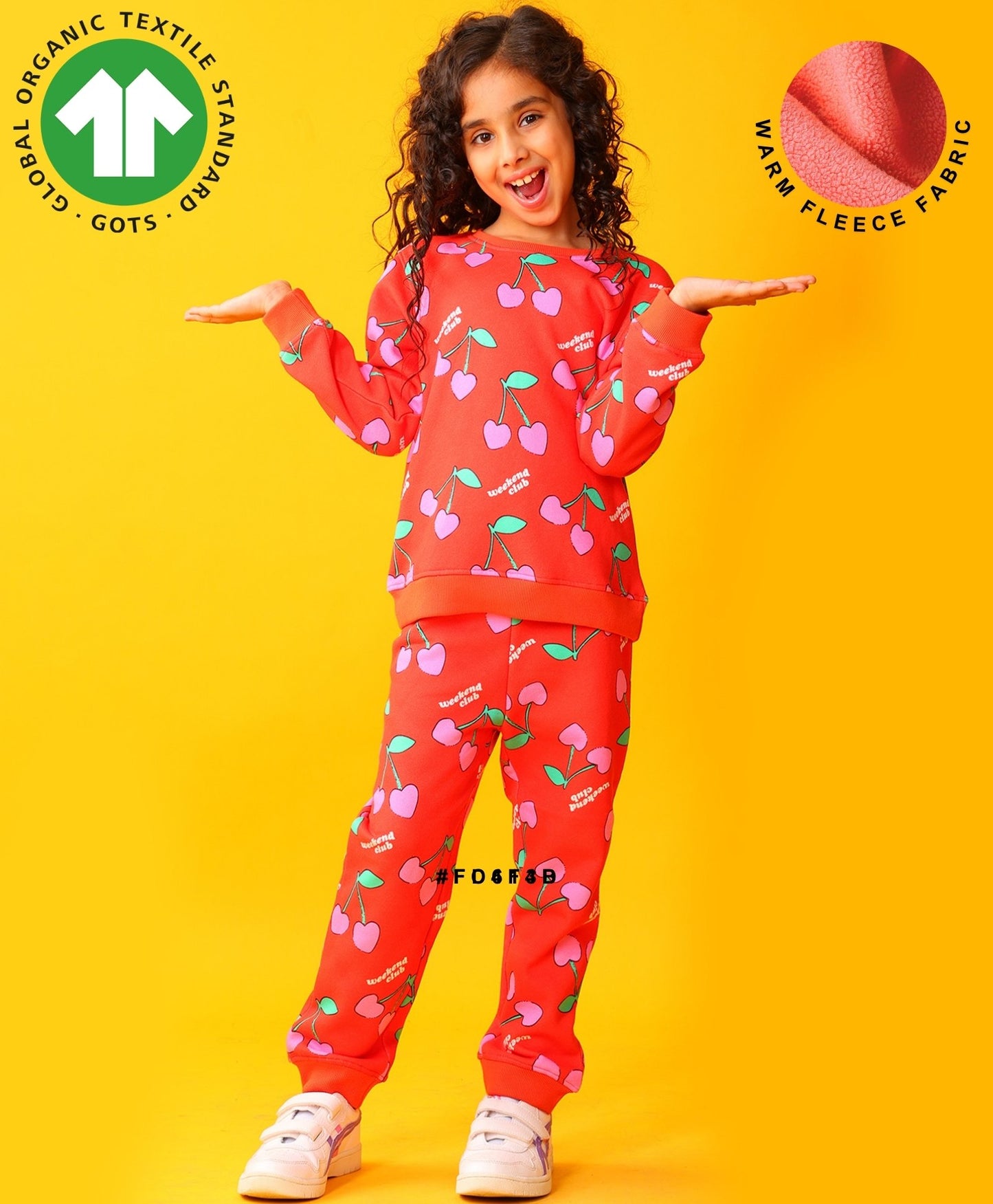 CHERRY RED FLEECE GIRLS SWEATSHIRT JOGGER SET - RED
