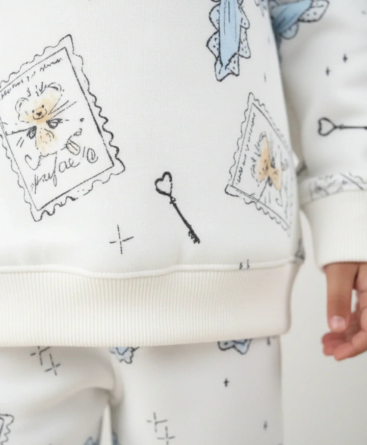 BOW KEY CAT GIRLS FLEECE SWEATSHIRT JOGGER SET - WHITE - Anthrilo 