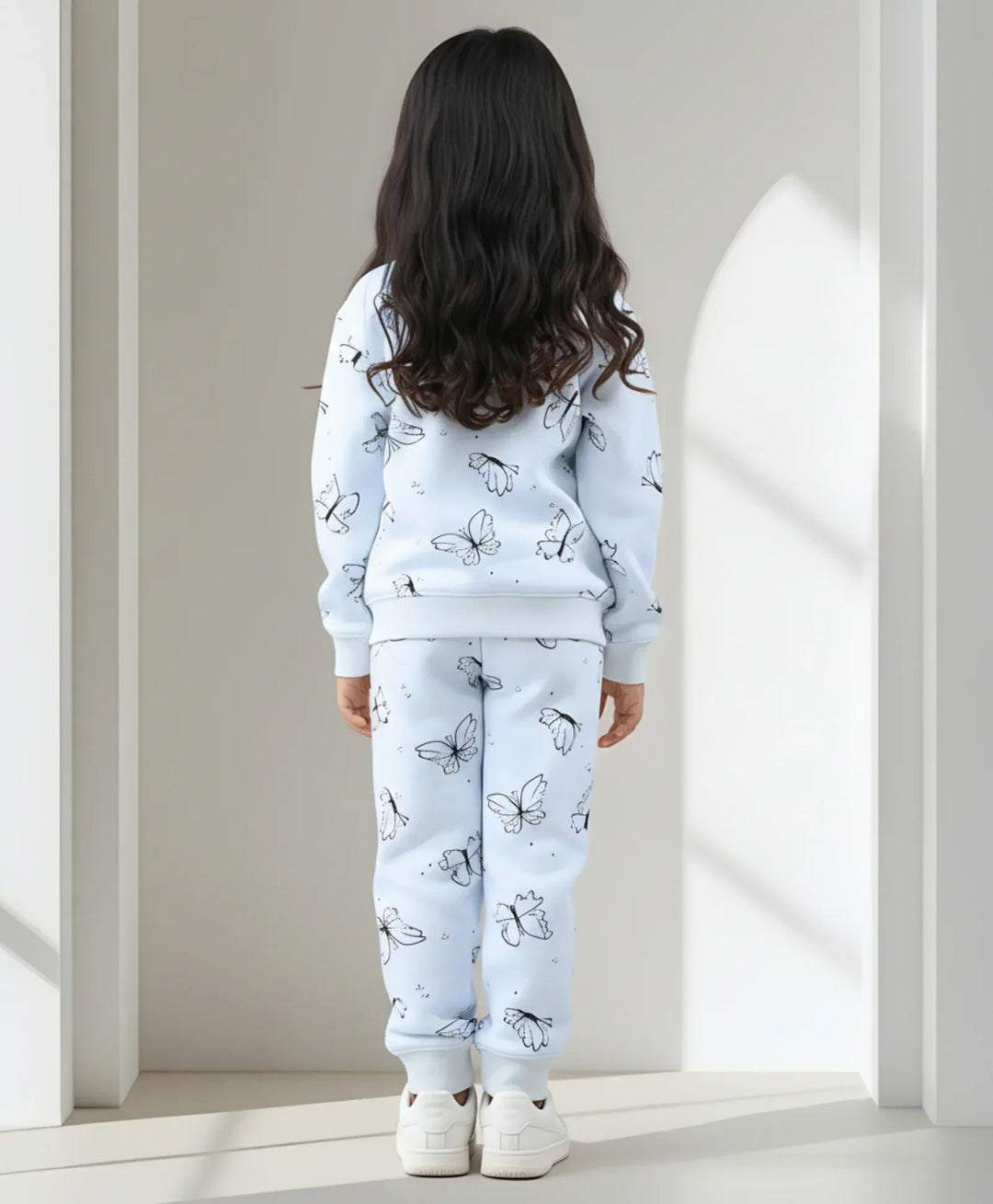 BUTTERFLY BLUE FLEECE GIRLS SWEATSHIRT JOGGER SET - BLUE - Anthrilo 