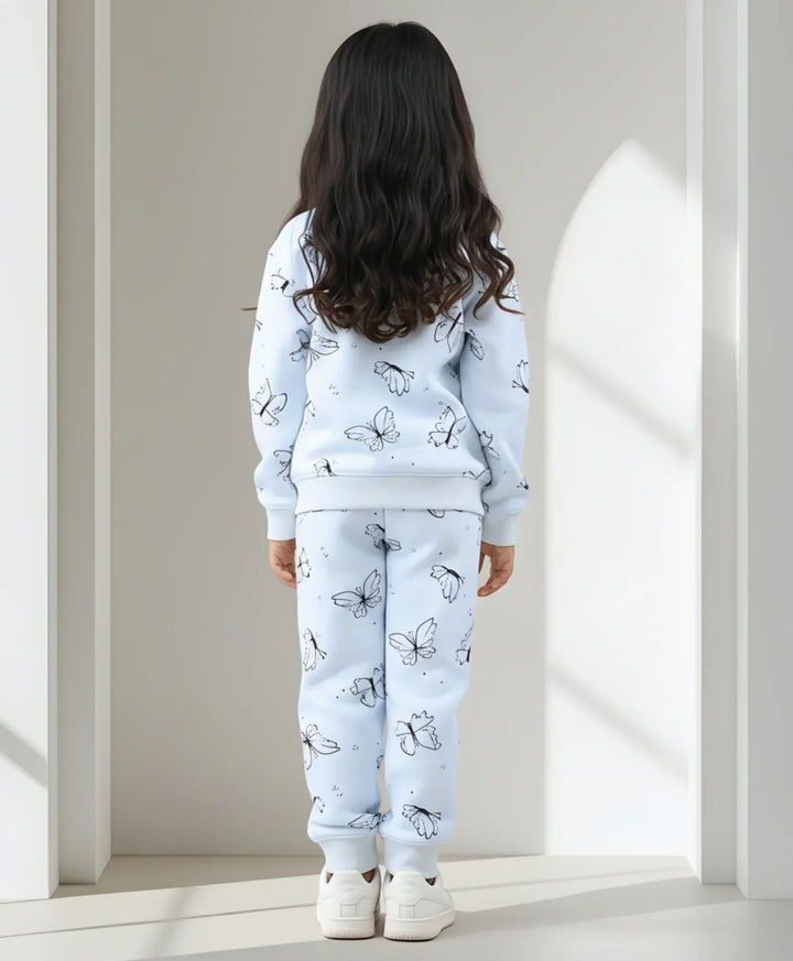 BUTTERFLY BLUE FLEECE GIRLS SWEATSHIRT JOGGER SET - BLUE - Anthrilo 