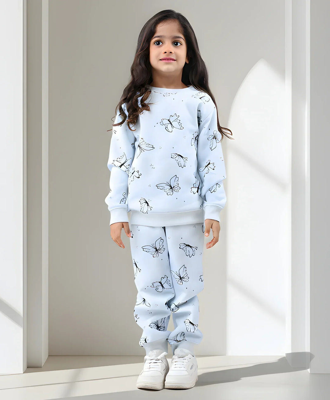 BUTTERFLY BLUE FLEECE GIRLS SWEATSHIRT JOGGER SET - BLUE - Anthrilo 