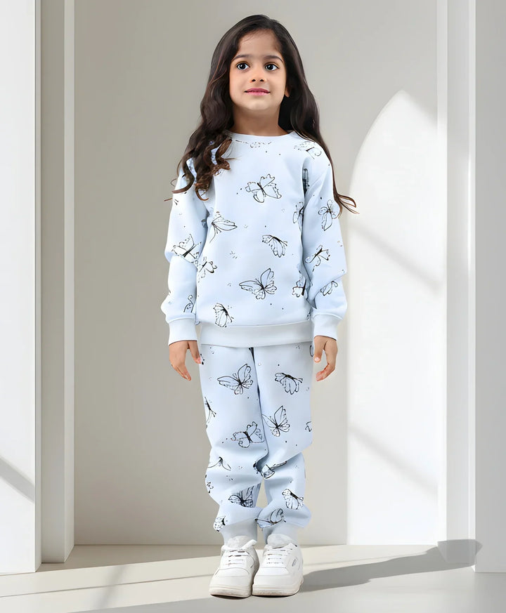 BUTTERFLY BLUE FLEECE GIRLS SWEATSHIRT JOGGER SET - BLUE - Anthrilo 
