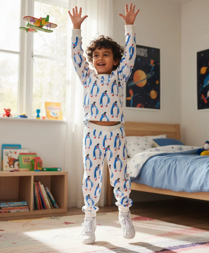PENGUIN FLEECE BOYS SWEATSHIRT JOGGER SET - OFF WHITE - Anthrilo 