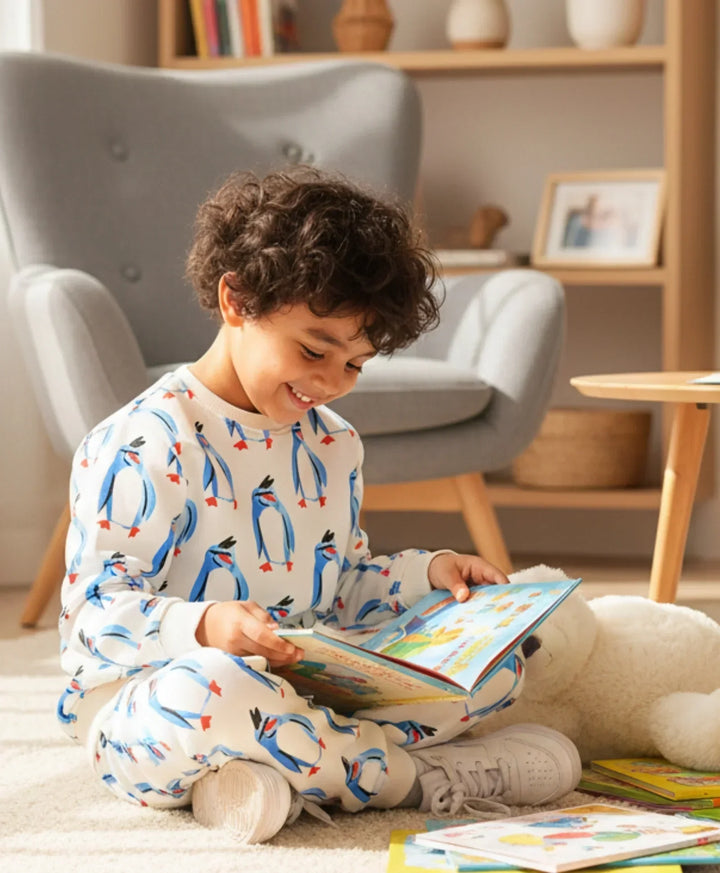 PENGUIN FLEECE BOYS SWEATSHIRT JOGGER SET - OFF WHITE - Anthrilo 
