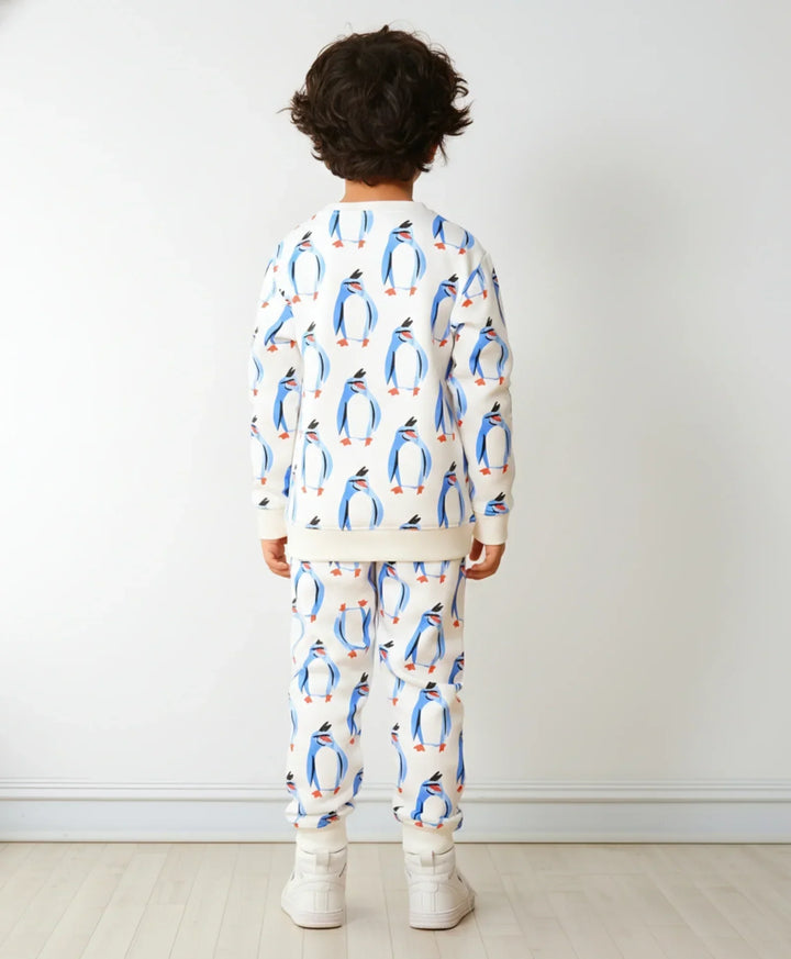 PENGUIN FLEECE BOYS SWEATSHIRT JOGGER SET - OFF WHITE - Anthrilo 