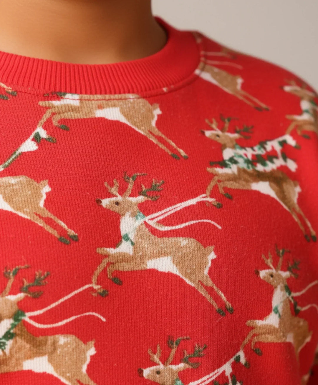 REINDEER PRINT FLEECE BOYS SWEATSHIRT JOGGER SET - RED