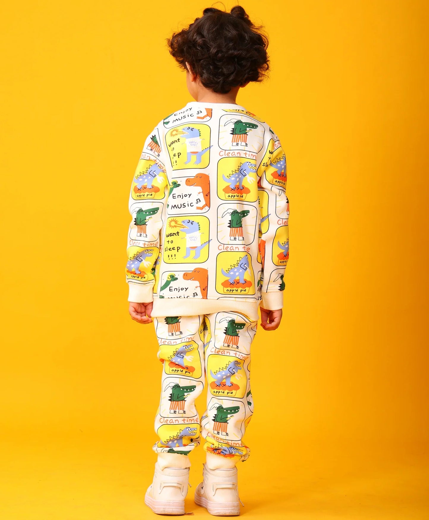 DINOSAUR STAMP FLEECE BOYS SWEATSHIRT JOGGER SET - OFF WHITE