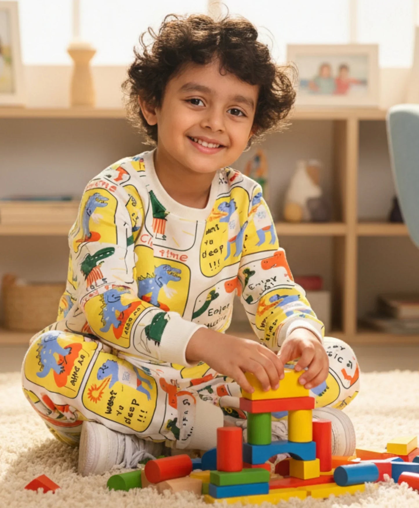 DINOSAUR STAMP FLEECE BOYS SWEATSHIRT JOGGER SET - OFF WHITE