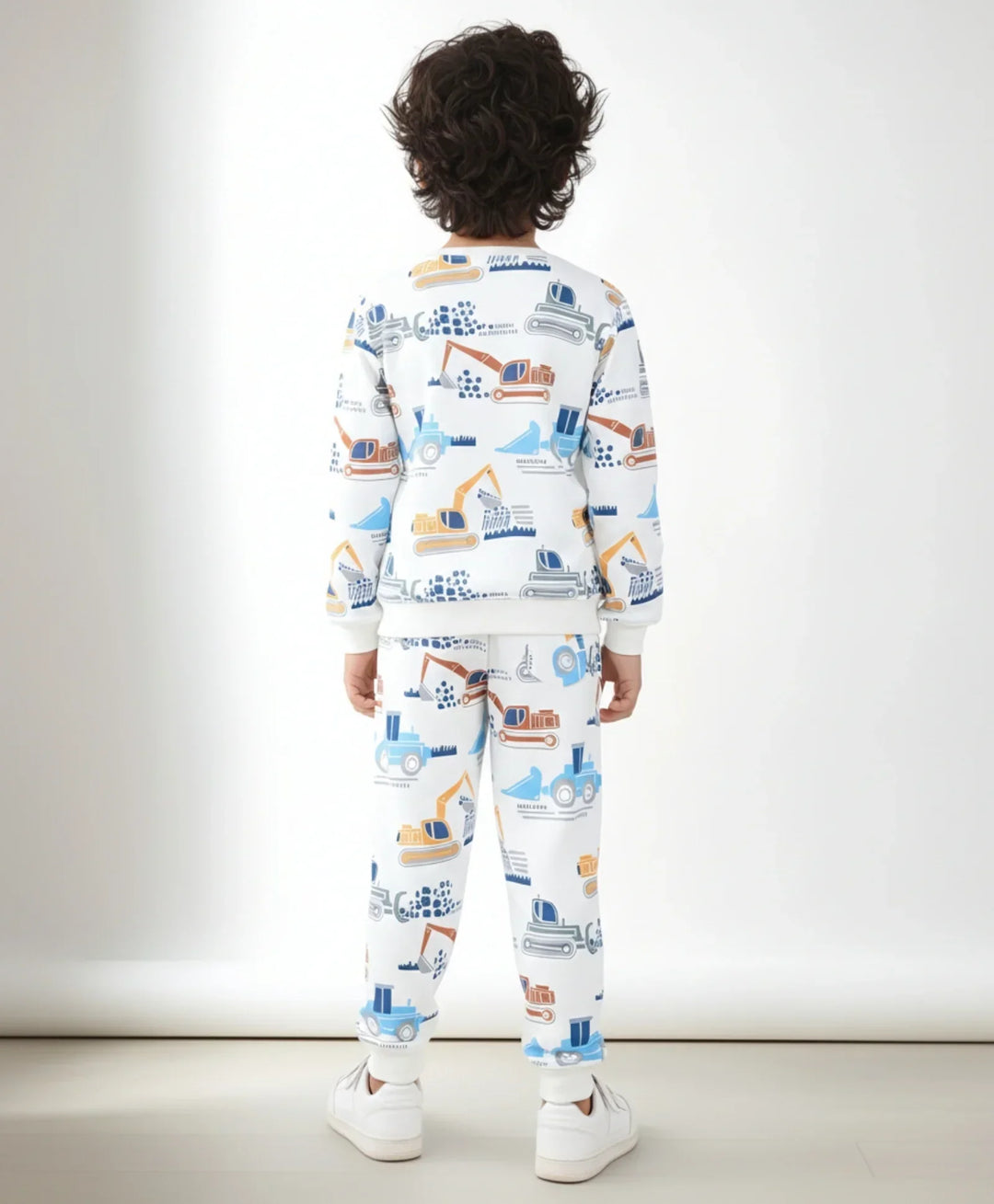 DIGGER PRINT FLEECE BOYS SWEATSHIRT JOGGER SET - OFF WHITE - Anthrilo 