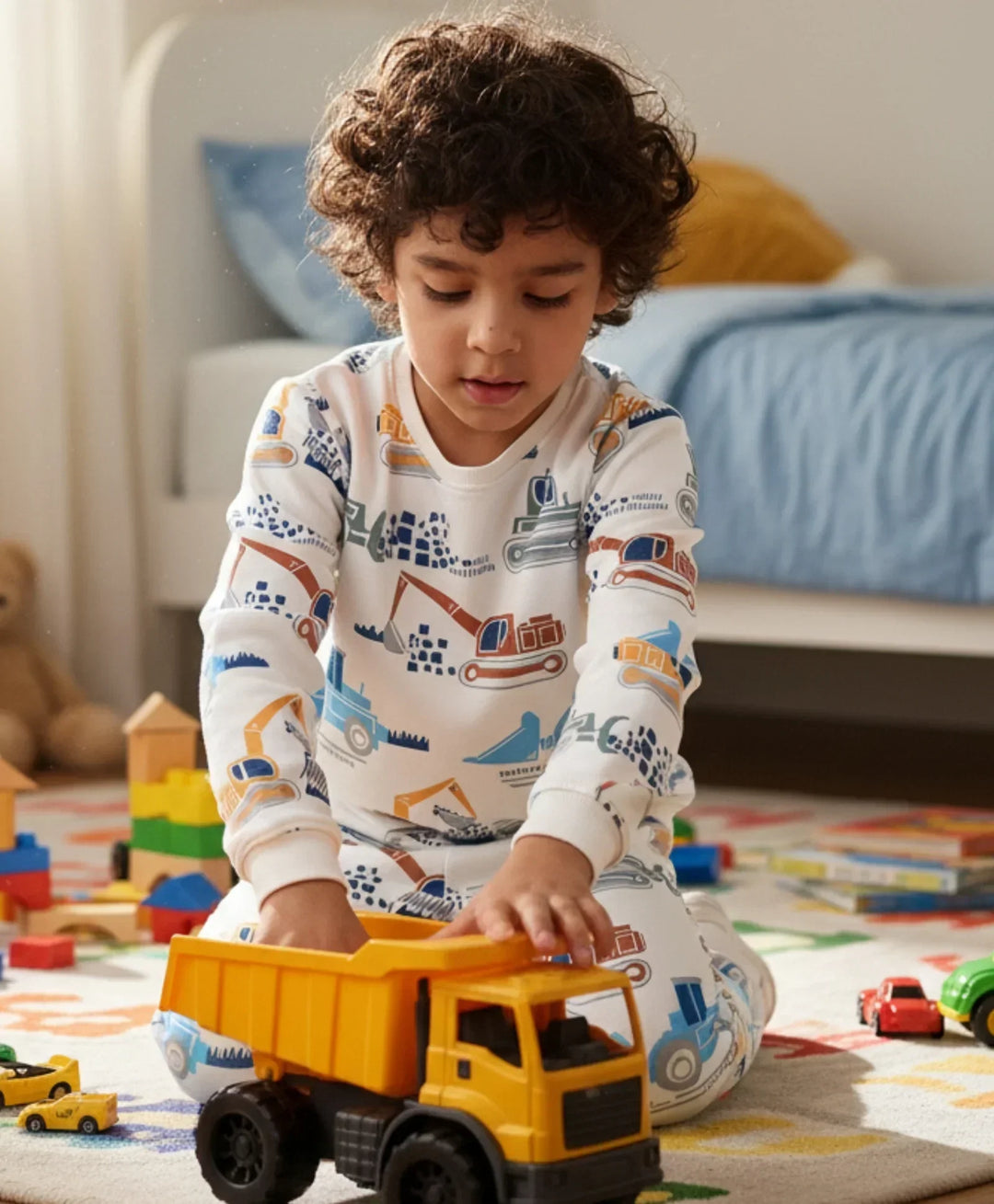 DIGGER PRINT FLEECE BOYS SWEATSHIRT JOGGER SET - OFF WHITE - Anthrilo 
