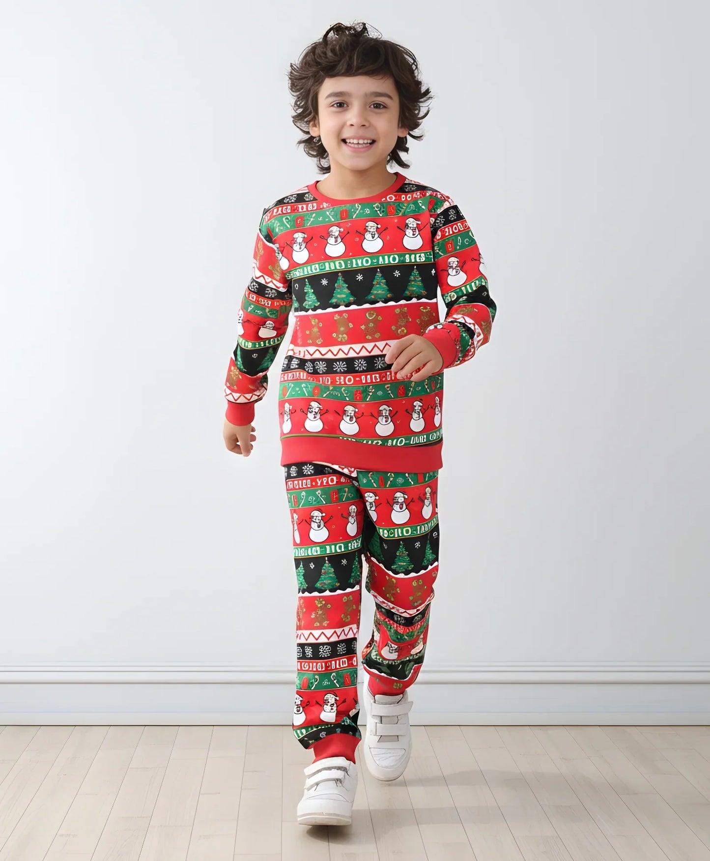 CHRISTMAS PRINT BOYS FLEECE SWEATSHIRT JOGGER SET - RED