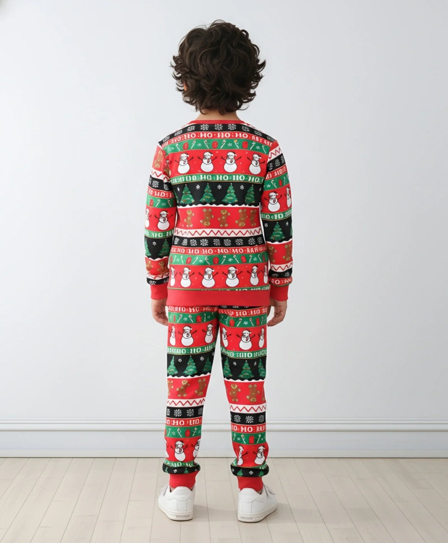 CHRISTMAS PRINT BOYS FLEECE SWEATSHIRT JOGGER SET - RED